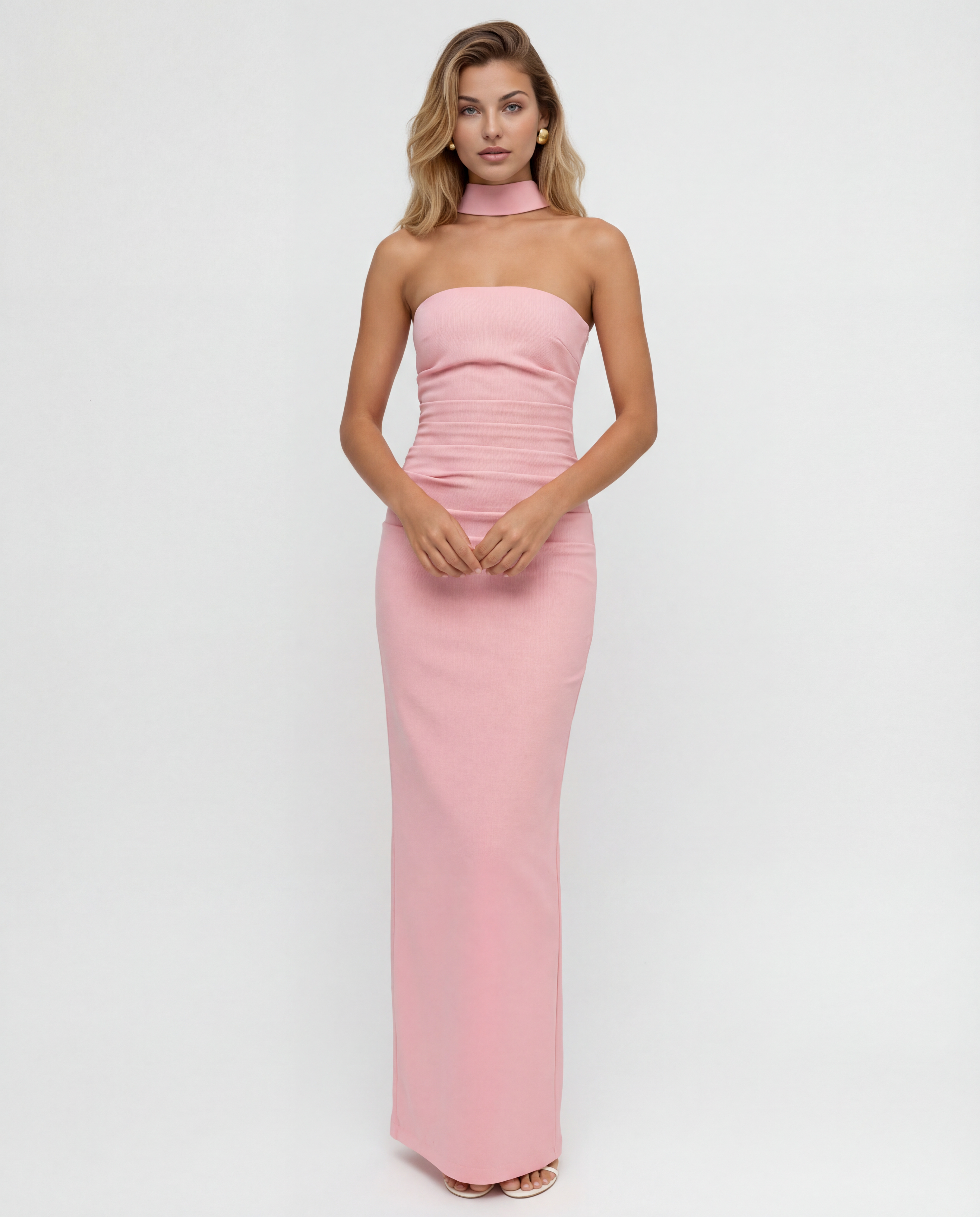 Latoya | Strapless Ruched Maxi Dress with Scarf