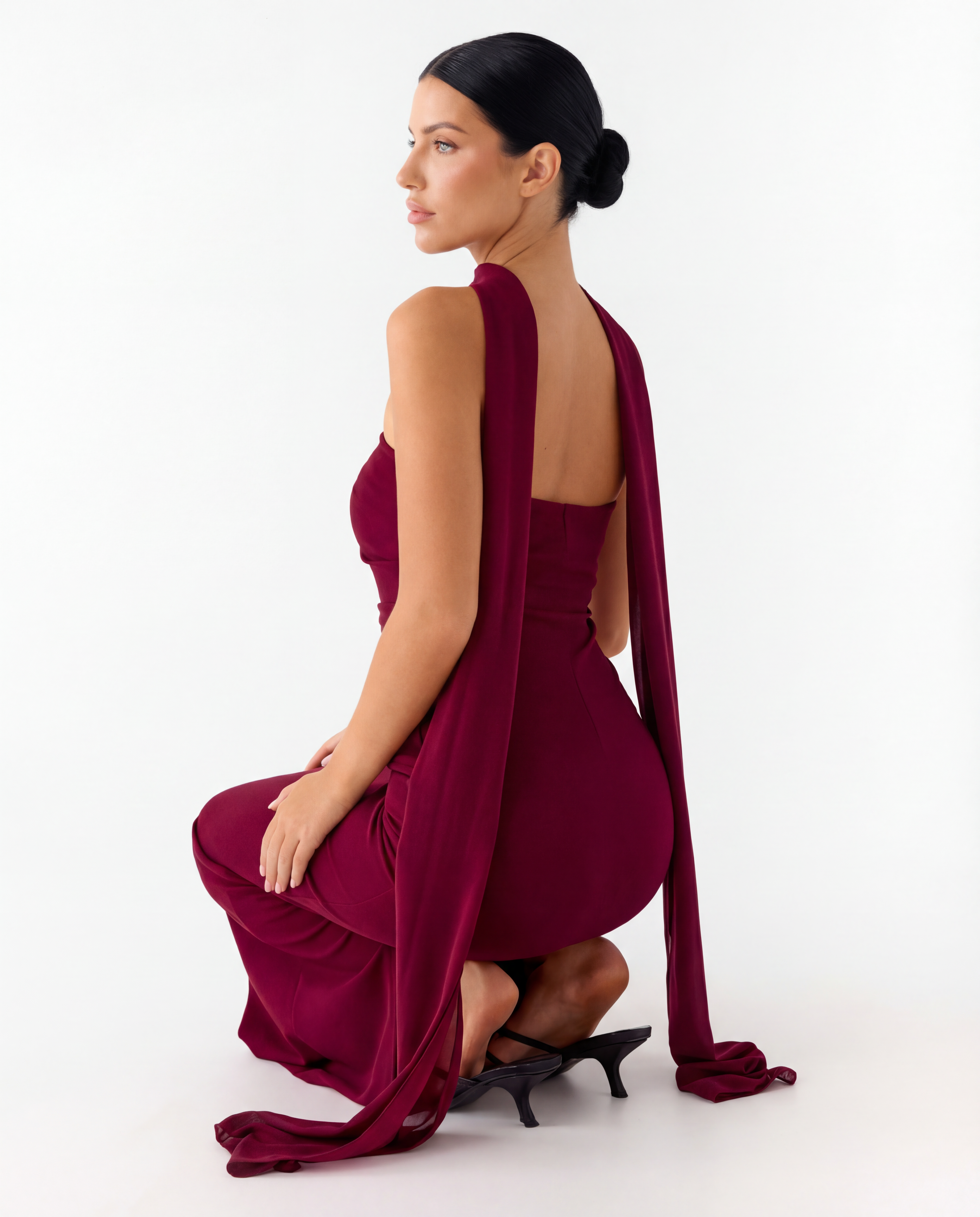 Latoya | Strapless Ruched Maxi Dress with Scarf