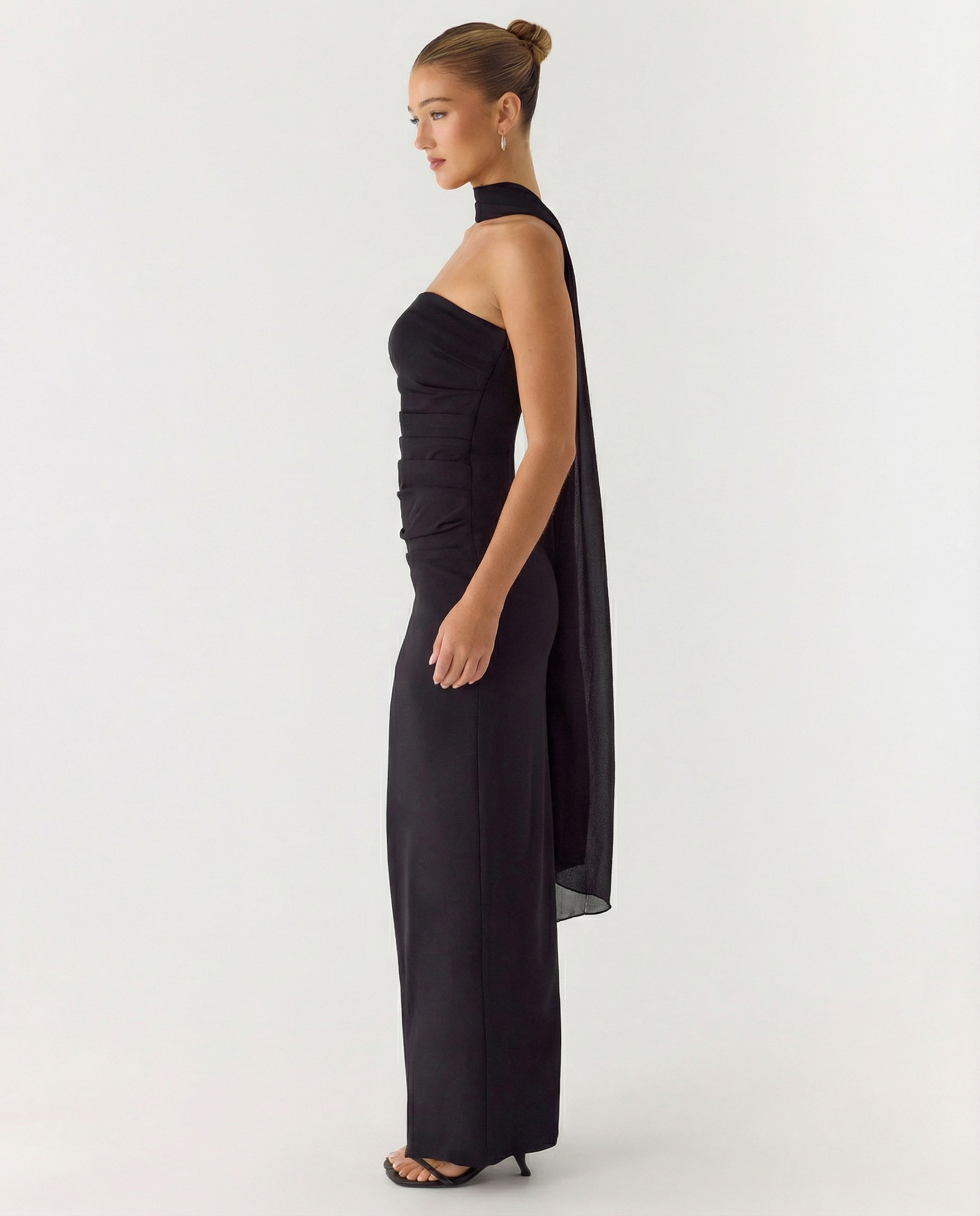 Latoya | Strapless Ruched Maxi Dress with Scarf