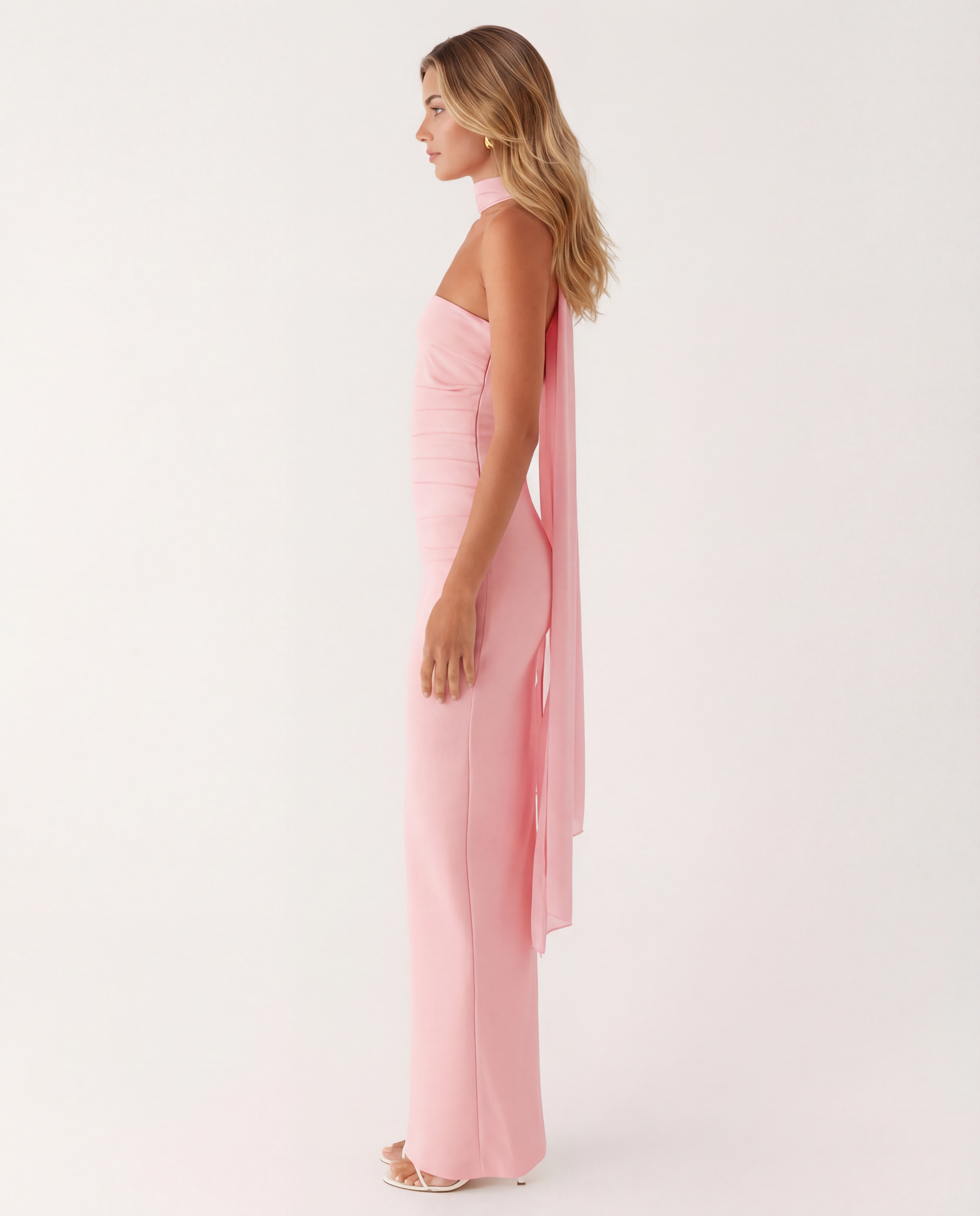 Latoya | Strapless Ruched Maxi Dress with Scarf