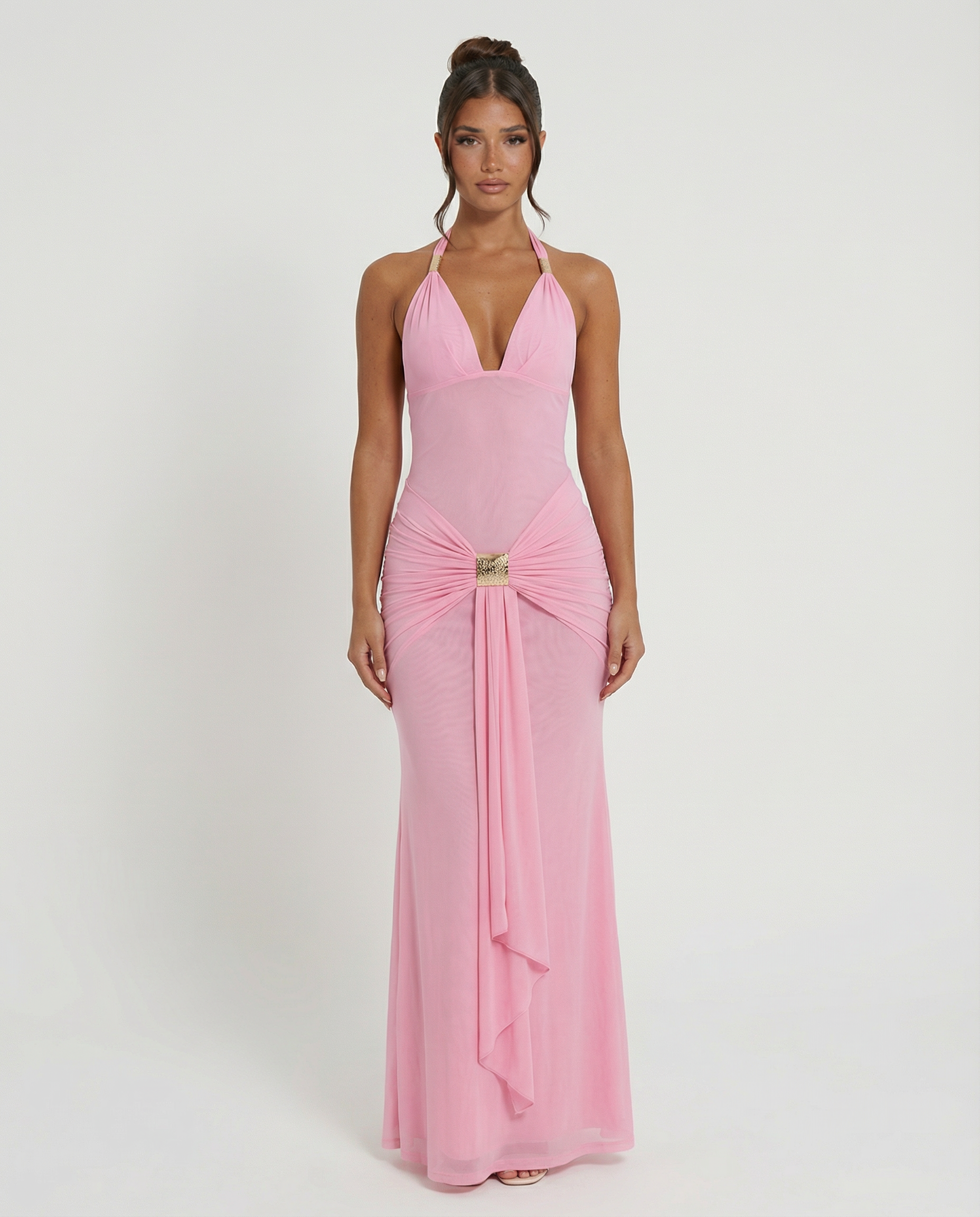 Gwen | Halter Maxi Dress with Hardware Detail and Ruching