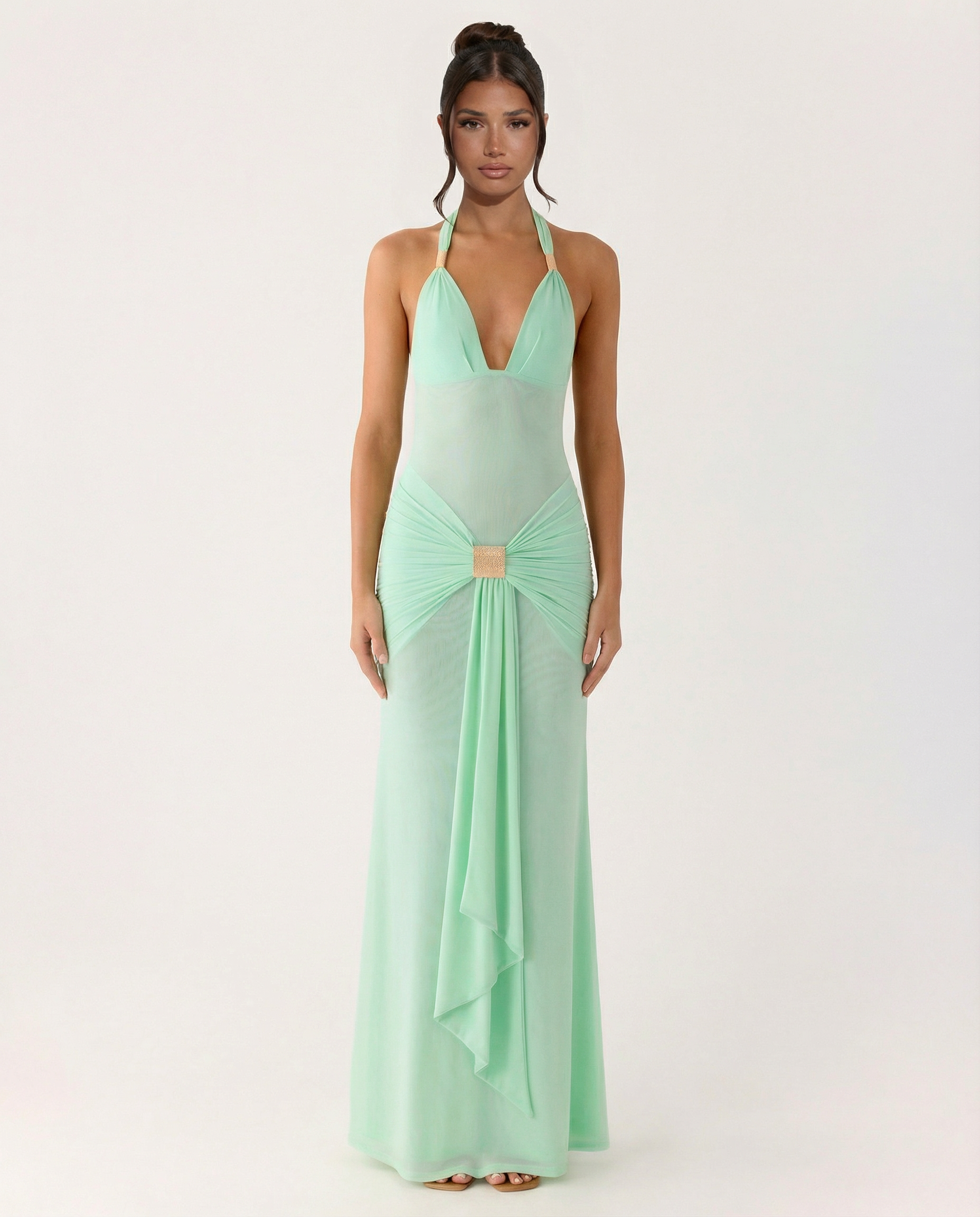 Gwen | Halter Maxi Dress with Hardware Detail and Ruching