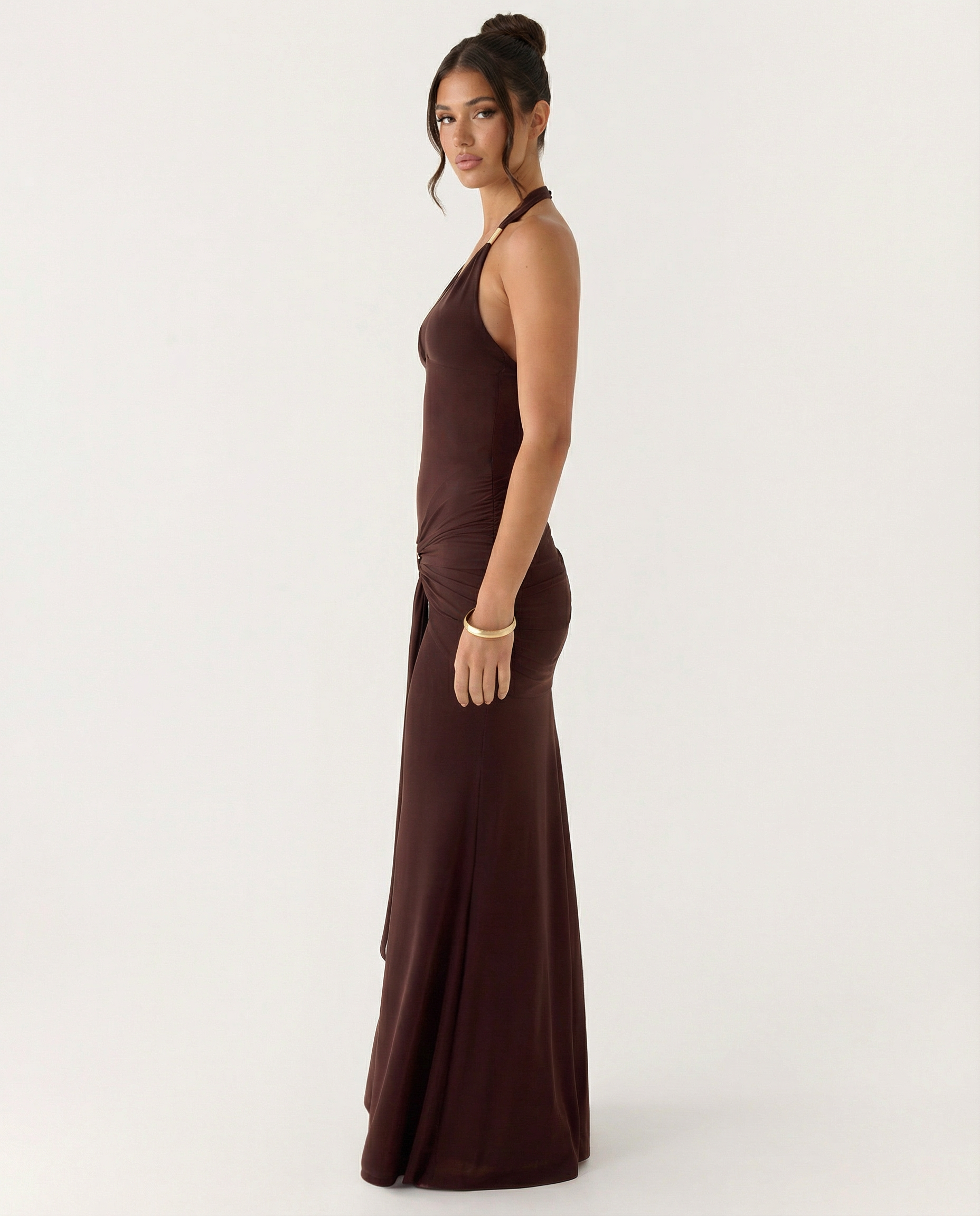 Gwen | Halter Maxi Dress with Hardware Detail and Ruching
