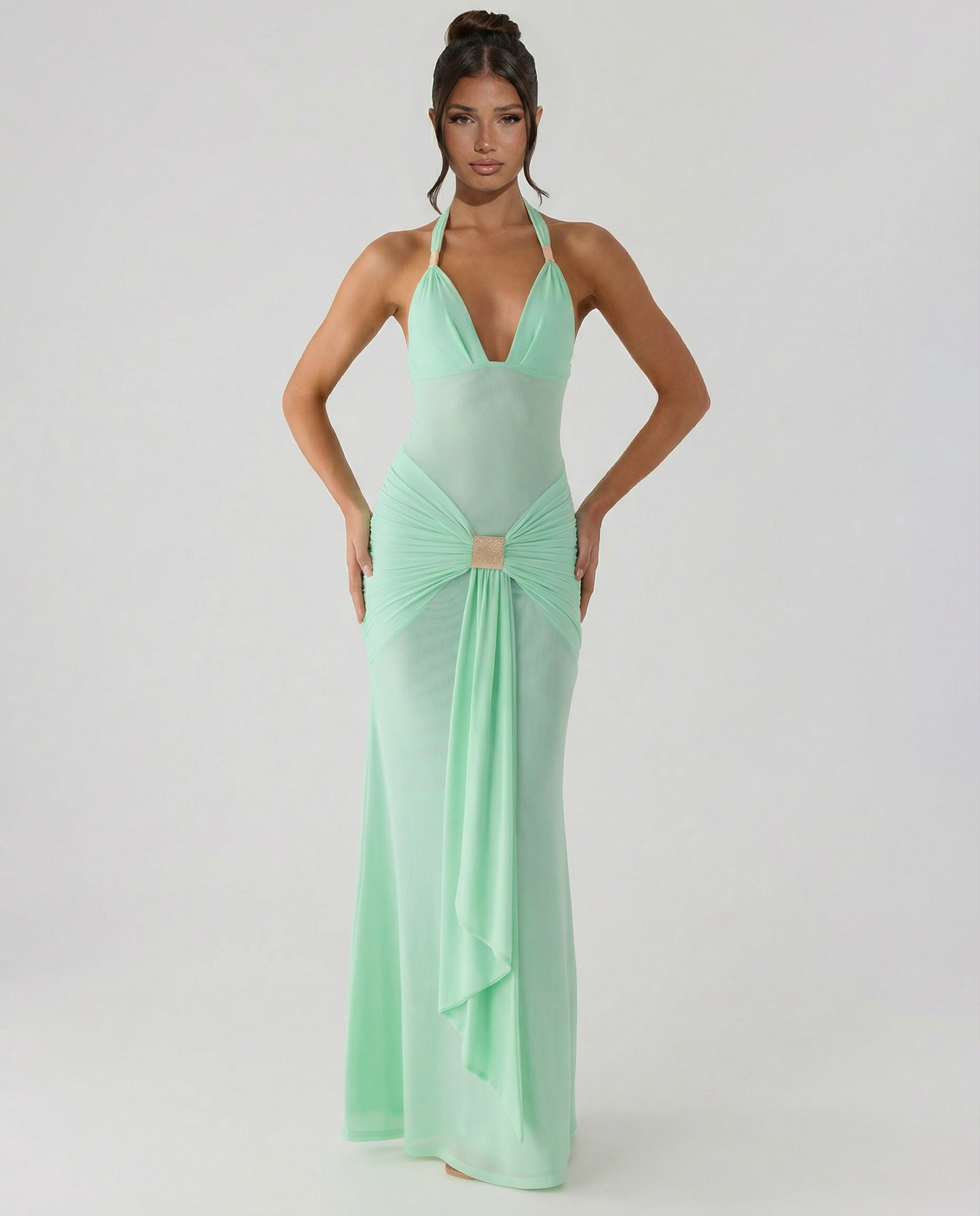 Gwen | Halter Maxi Dress with Hardware Detail and Ruching