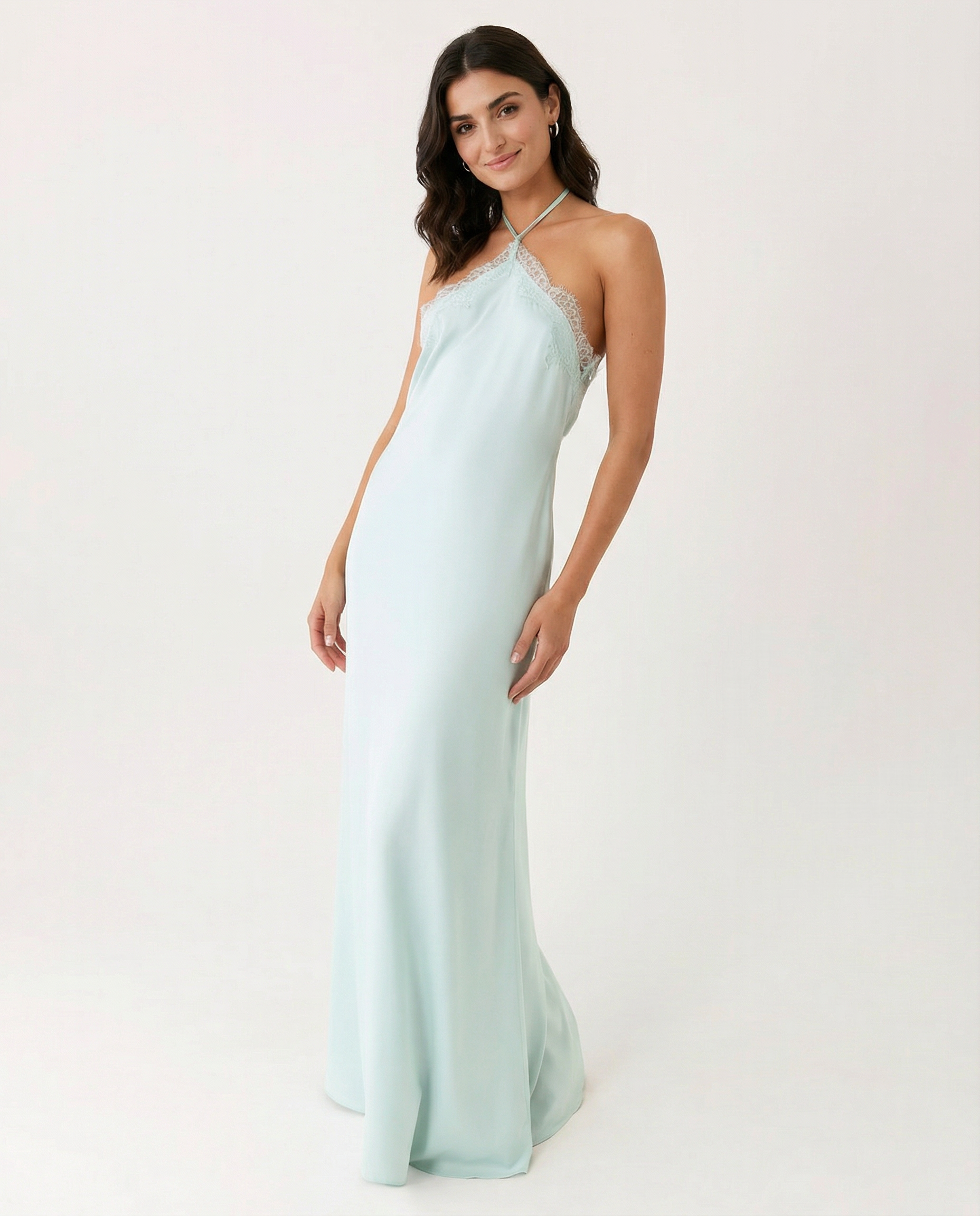 Caitlin | Halter Neck Maxi Dress with Lace Trim