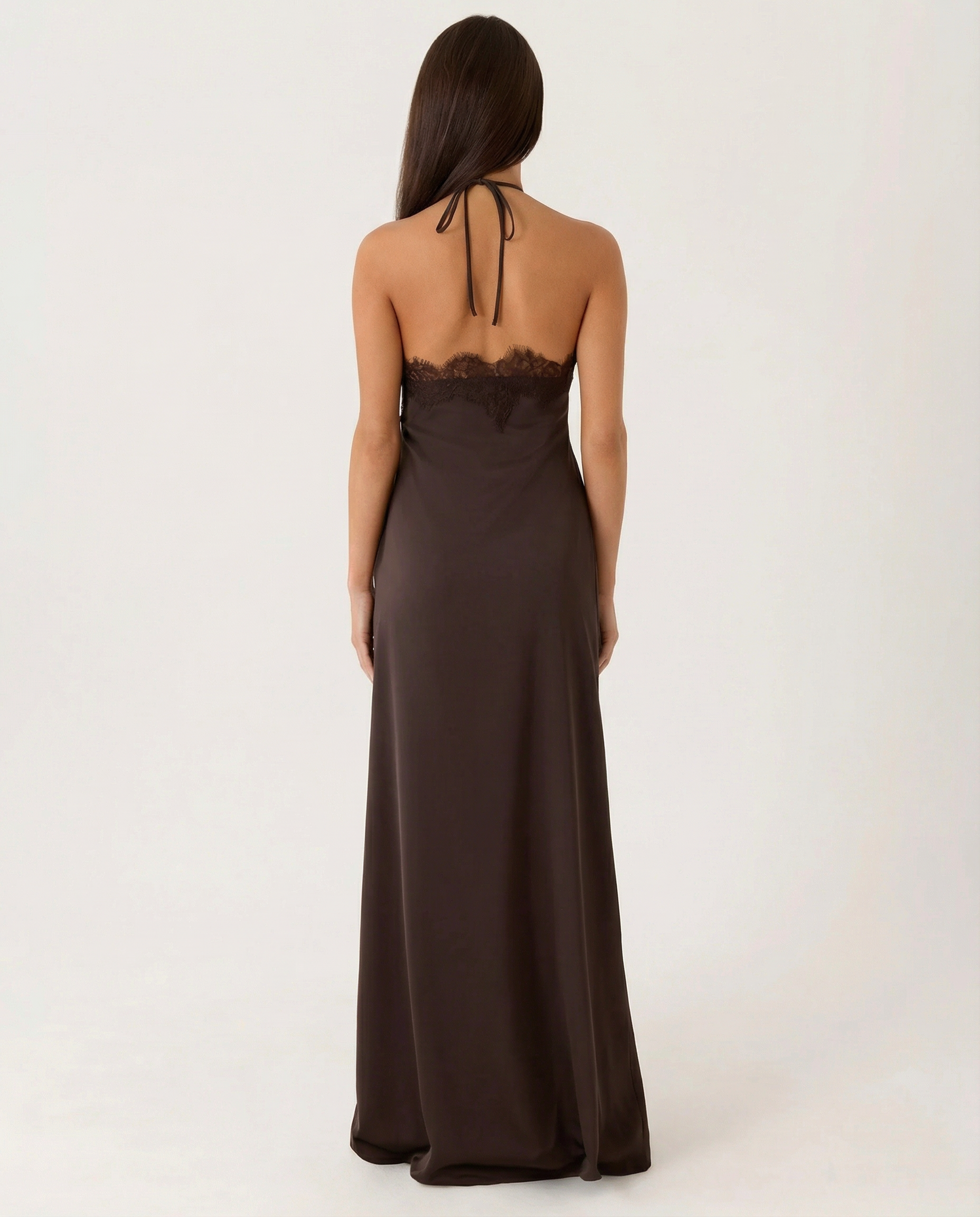 Caitlin | Halter Neck Maxi Dress with Lace Trim