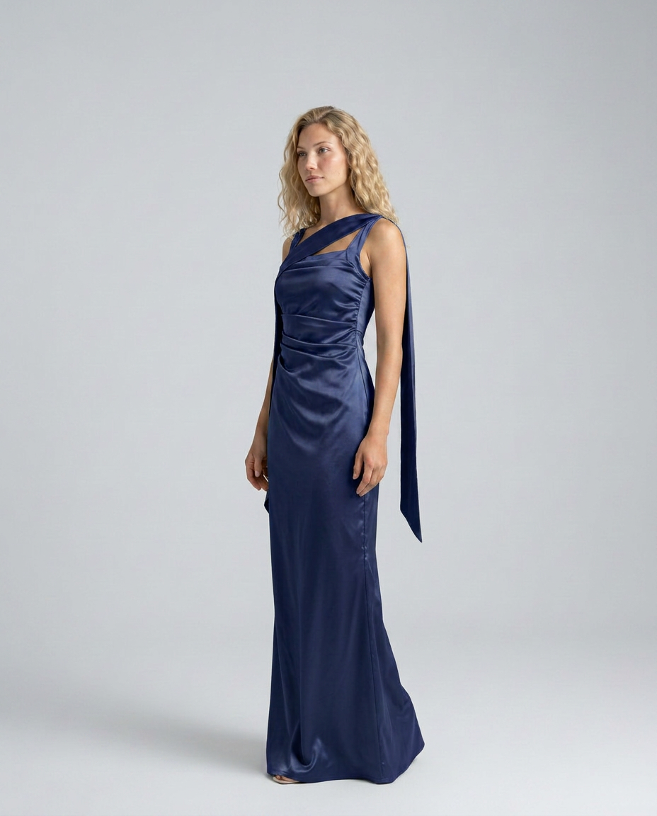 Emerson | Ruched Waist Satin-Look Maxi Dress