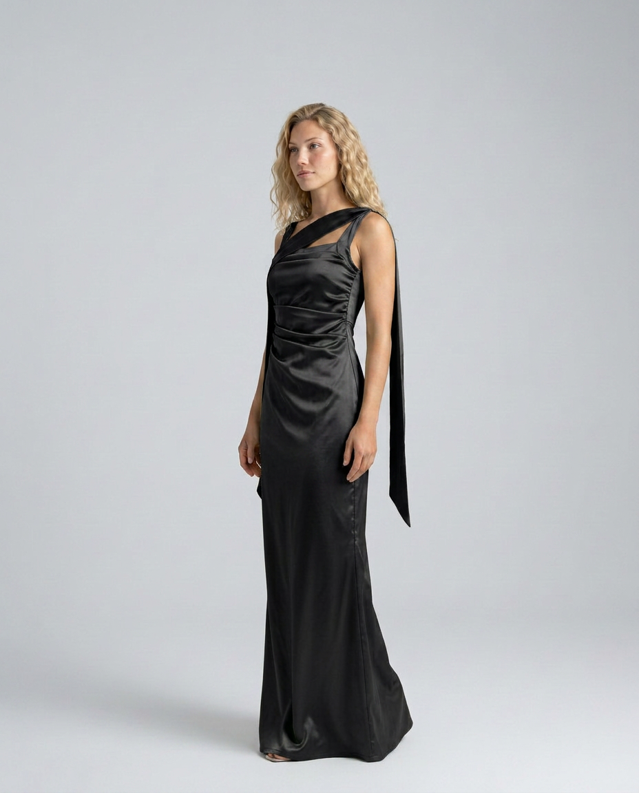 Emerson | Ruched Waist Satin-Look Maxi Dress