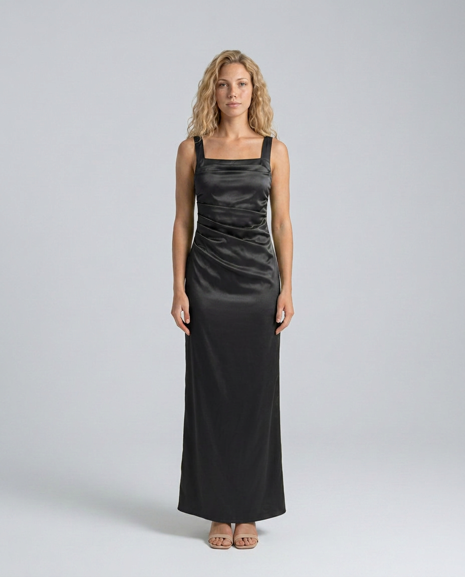 Emerson | Ruched Waist Satin-Look Maxi Dress