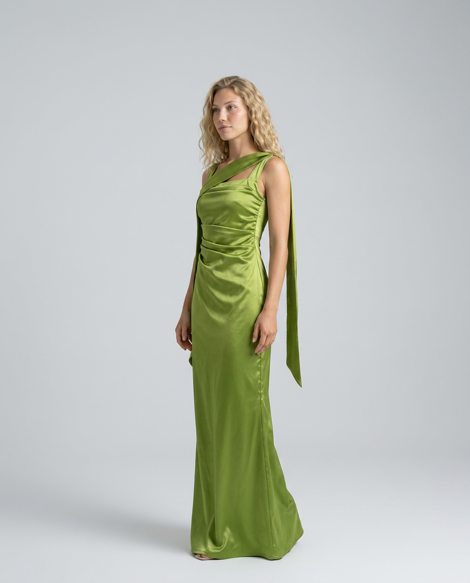 Emerson | Ruched Waist Satin-Look Maxi Dress