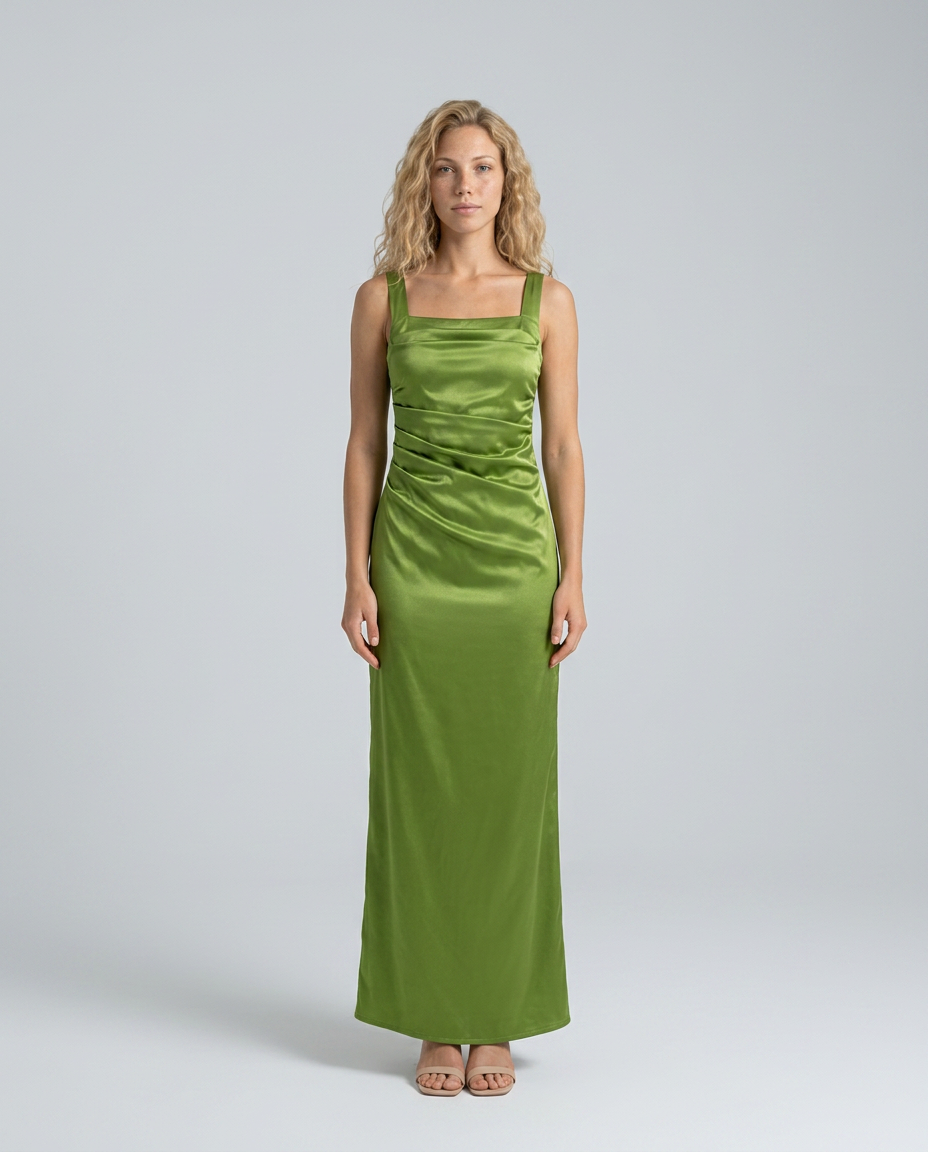 Emerson | Ruched Waist Satin-Look Maxi Dress