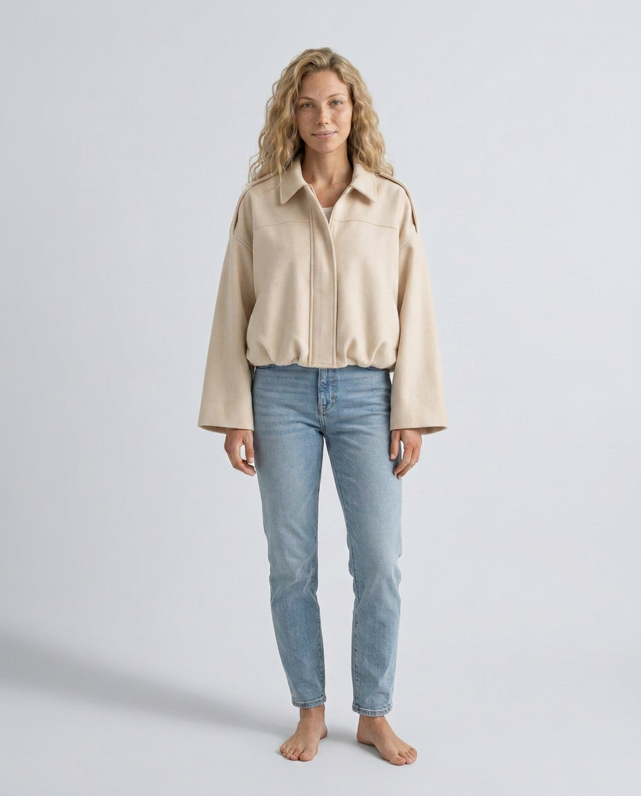 Mabel | Collared Faux Suede Bomber Jacket