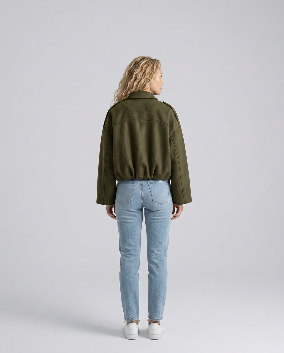 Mabel | Collared Faux Suede Bomber Jacket