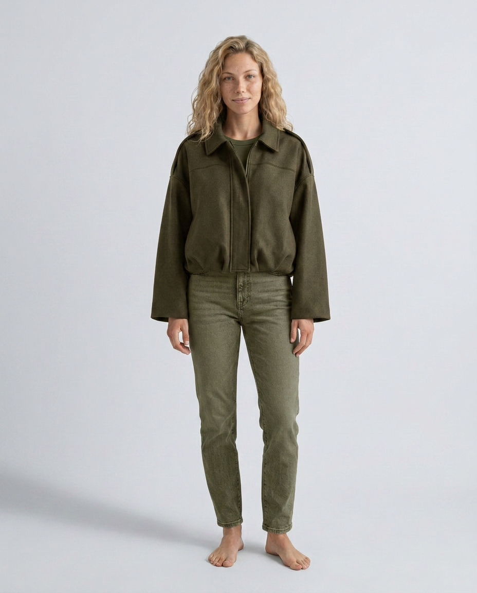 Mabel | Collared Faux Suede Bomber Jacket