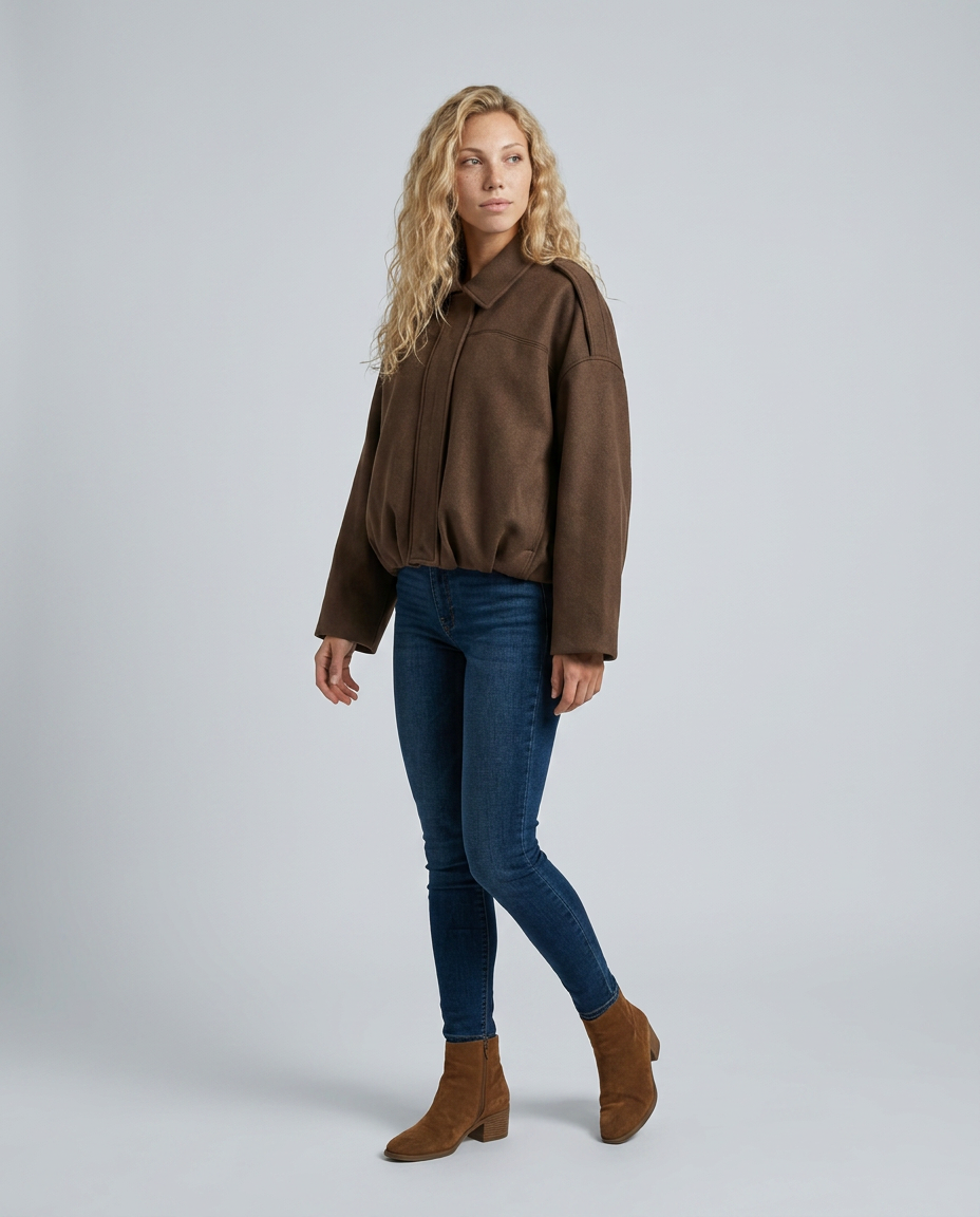 Mabel | Collared Faux Suede Bomber Jacket