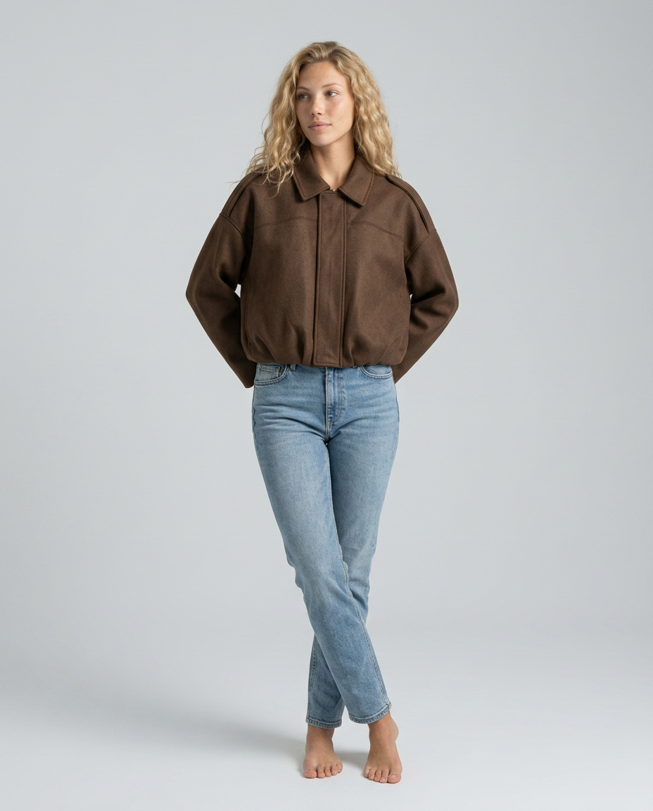 Mabel | Collared Faux Suede Bomber Jacket