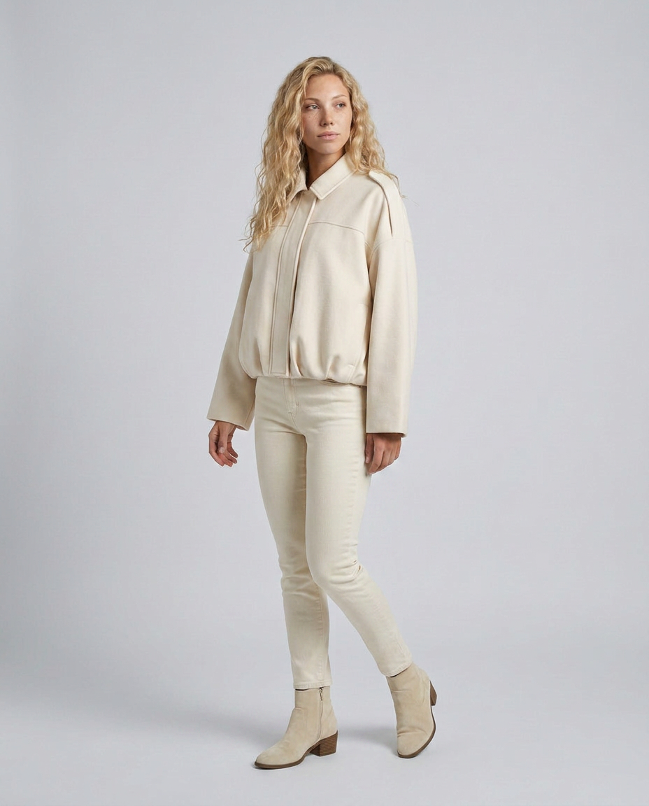 Mabel | Collared Faux Suede Bomber Jacket