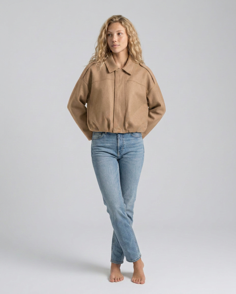 Mabel | Collared Faux Suede Bomber Jacket