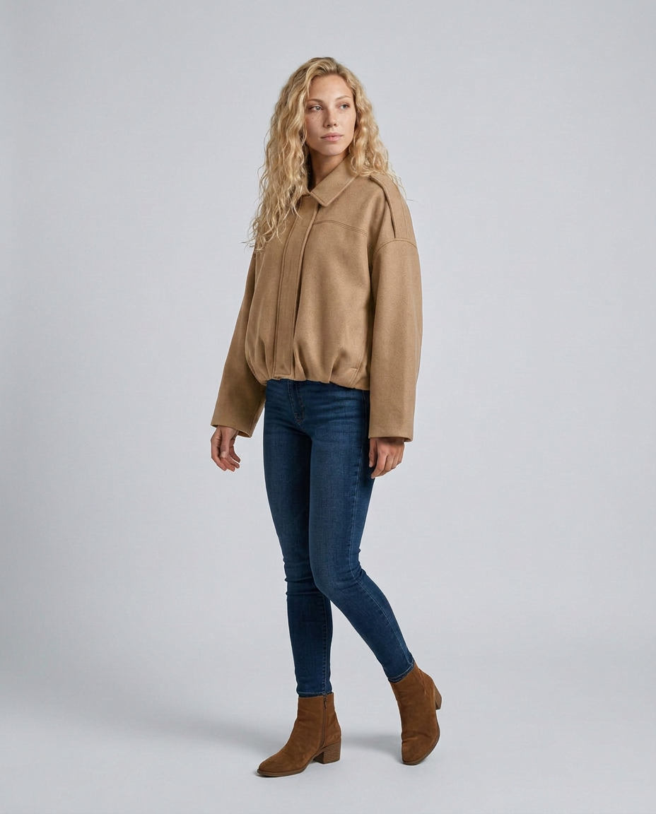 Mabel | Collared Faux Suede Bomber Jacket