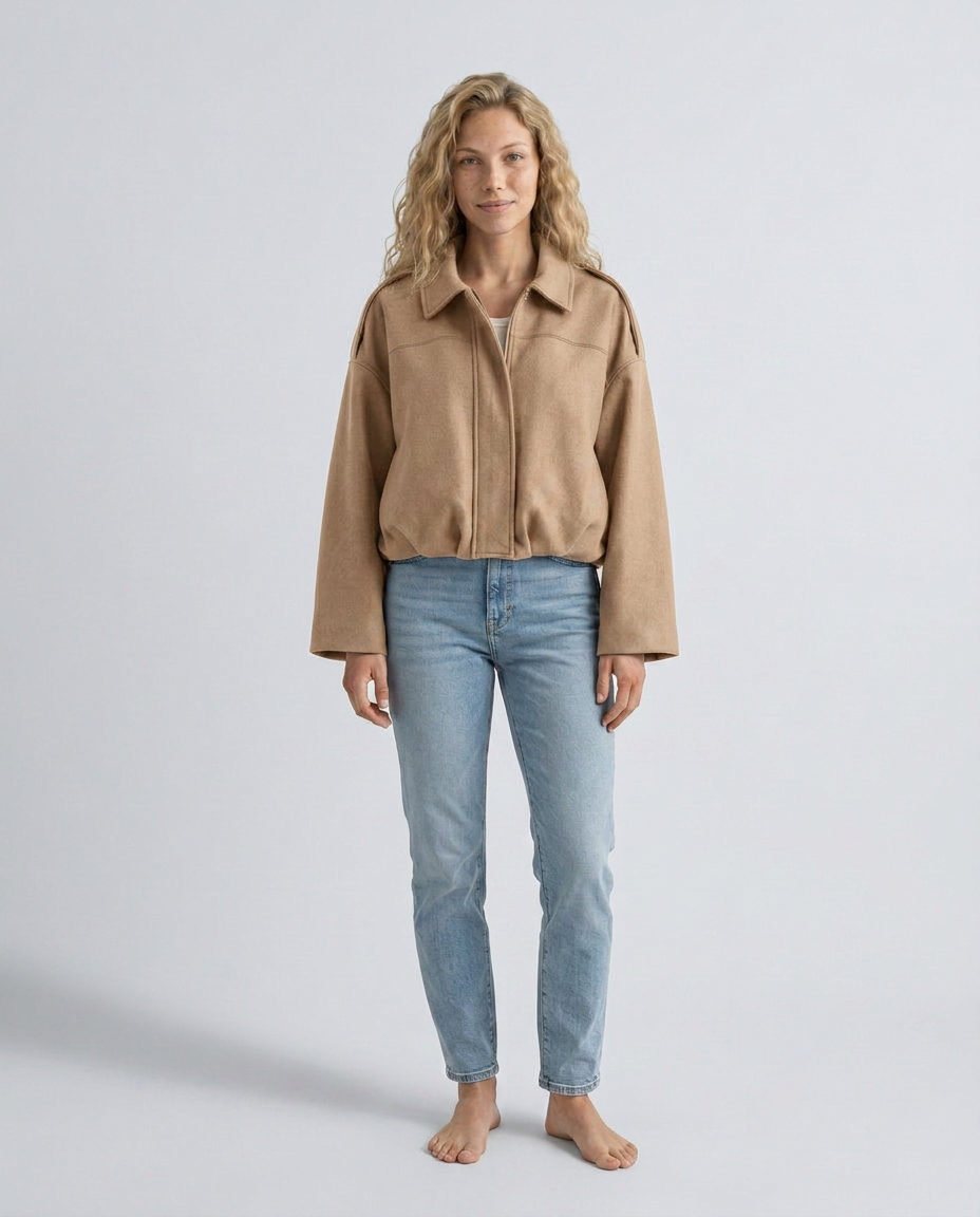 Mabel | Collared Faux Suede Bomber Jacket