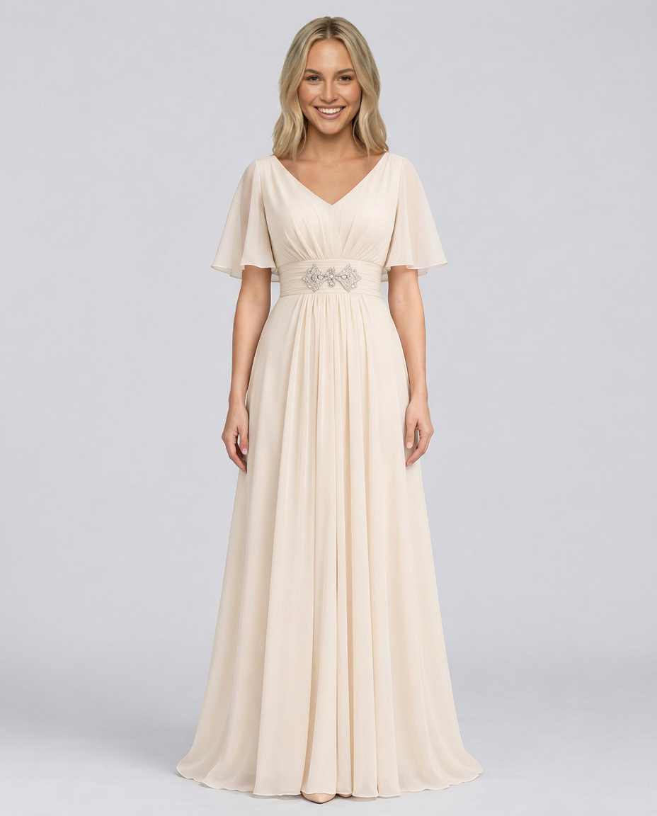 Orelia | Short Sleeve V-Neck Flowing Maxi Dress