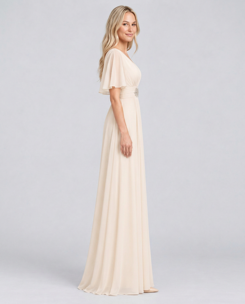 Orelia | Short Sleeve V-Neck Flowing Maxi Dress