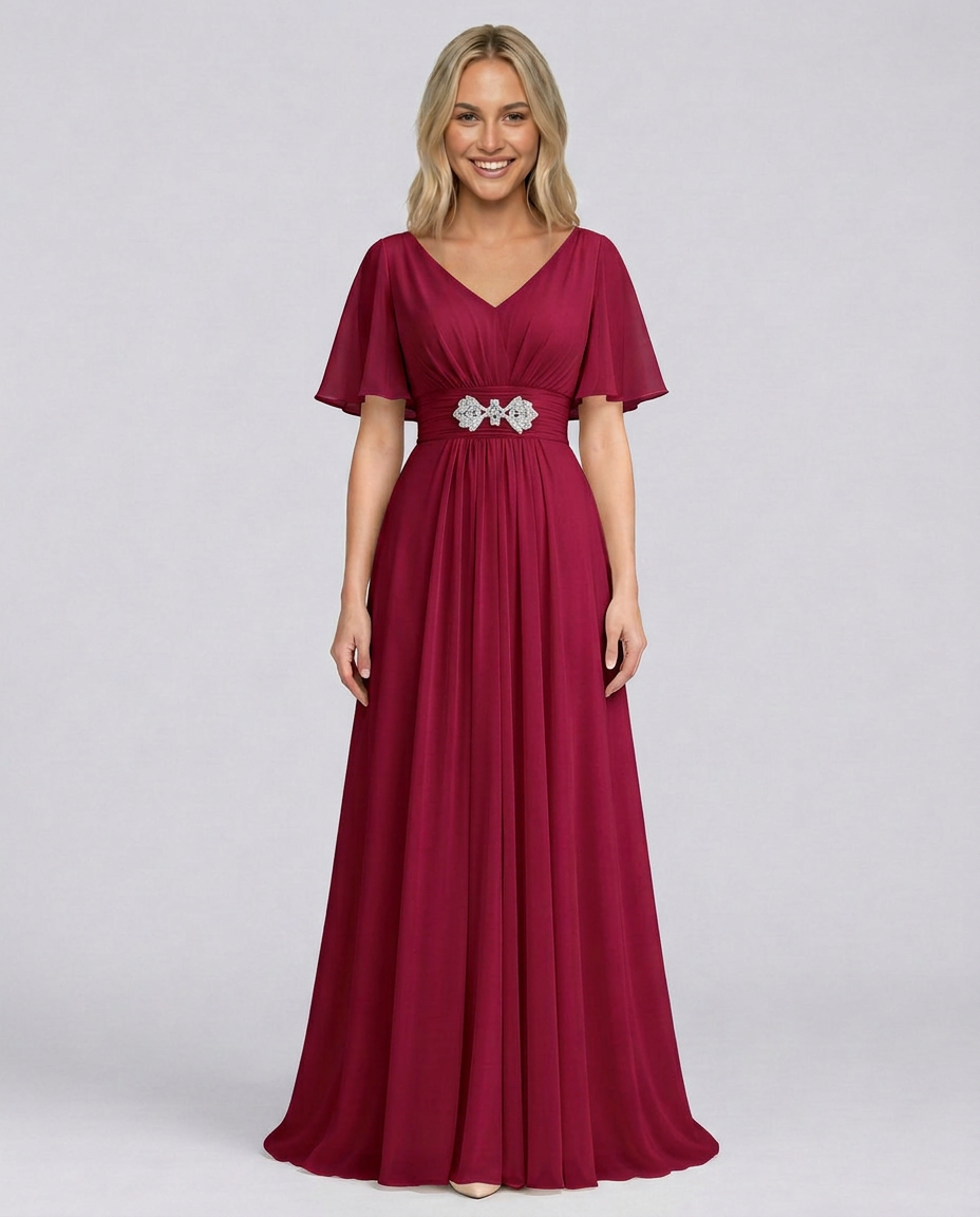 Orelia | Short Sleeve V-Neck Flowing Maxi Dress