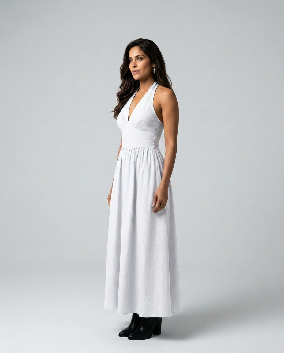 Salma | Halter V-Neck Gathered A-Line Maxi Dress