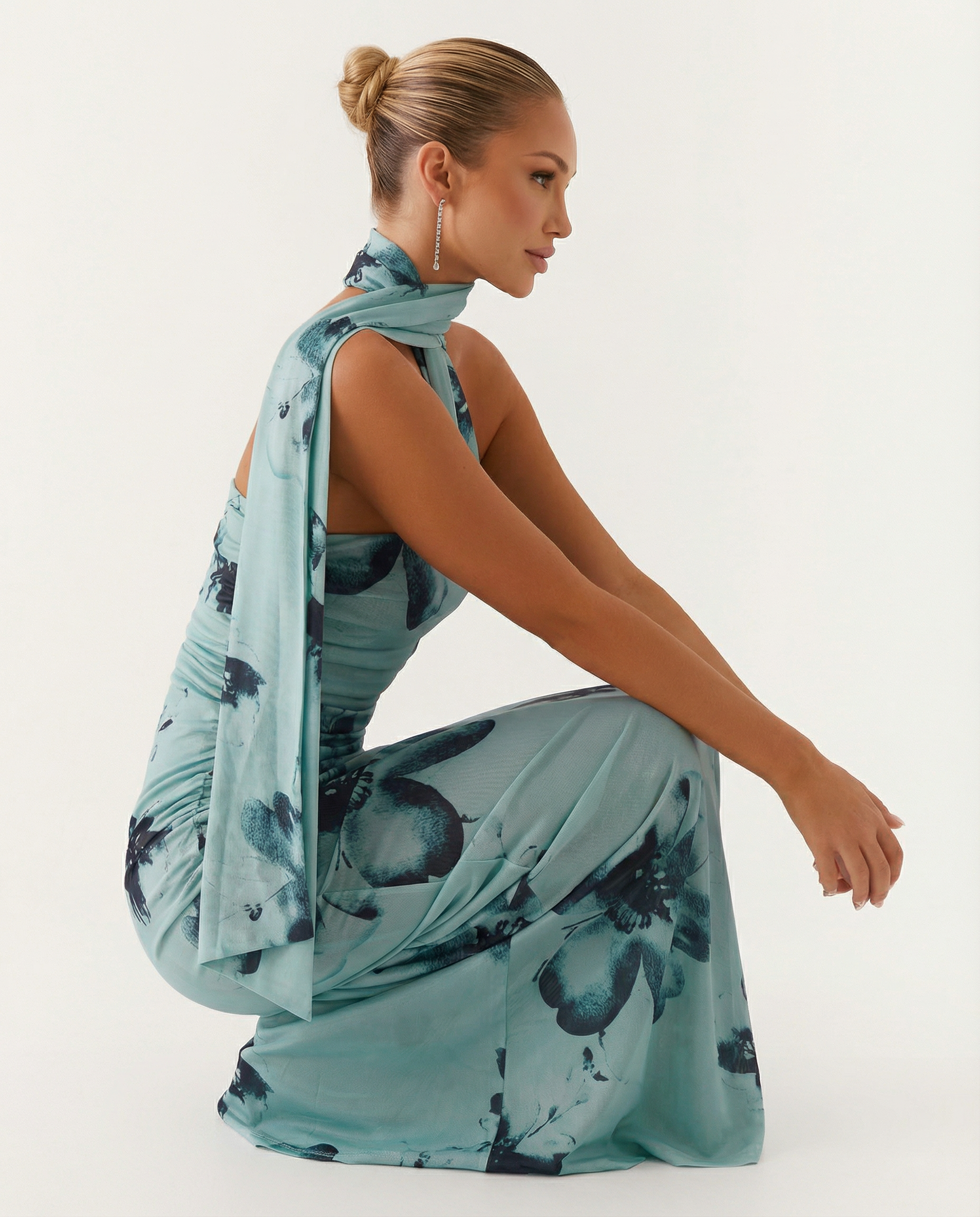 Nona | Floral Maxi Dress with Halter Wrap Detail