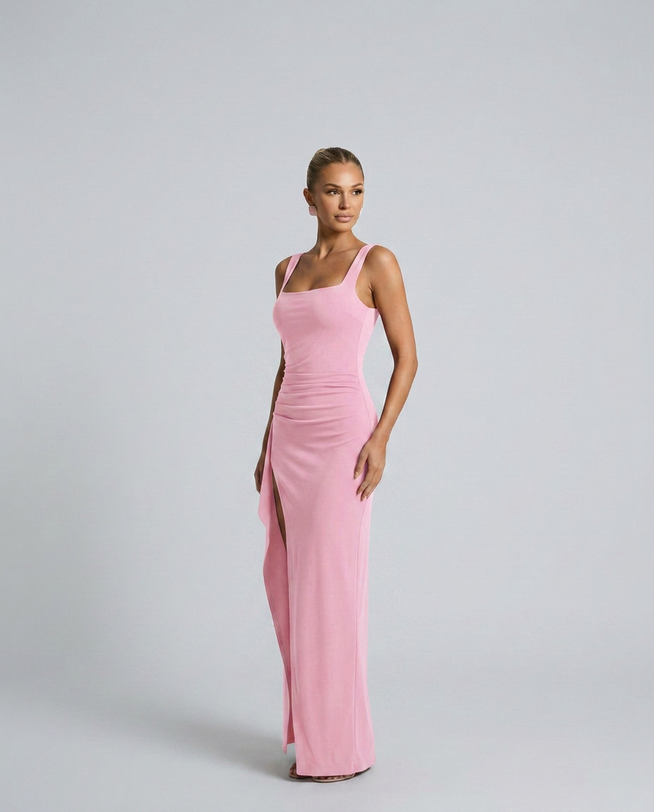Pilar | Square Neck High Slit Maxi Dress