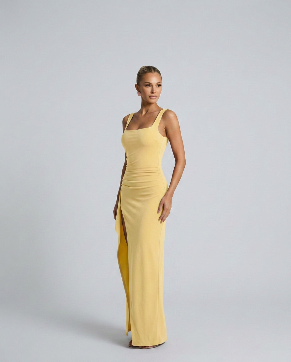 Pilar | Square Neck High Slit Maxi Dress