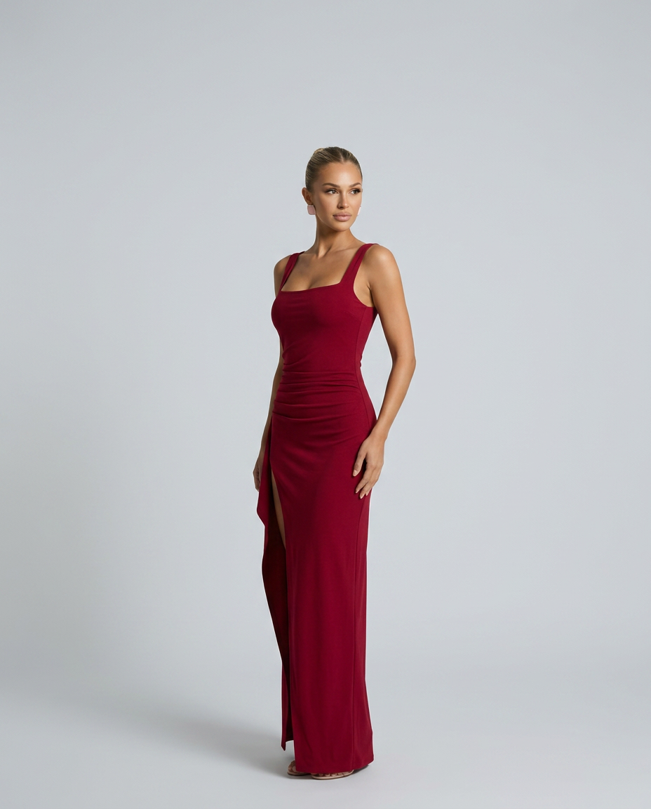 Pilar | Square Neck High Slit Maxi Dress