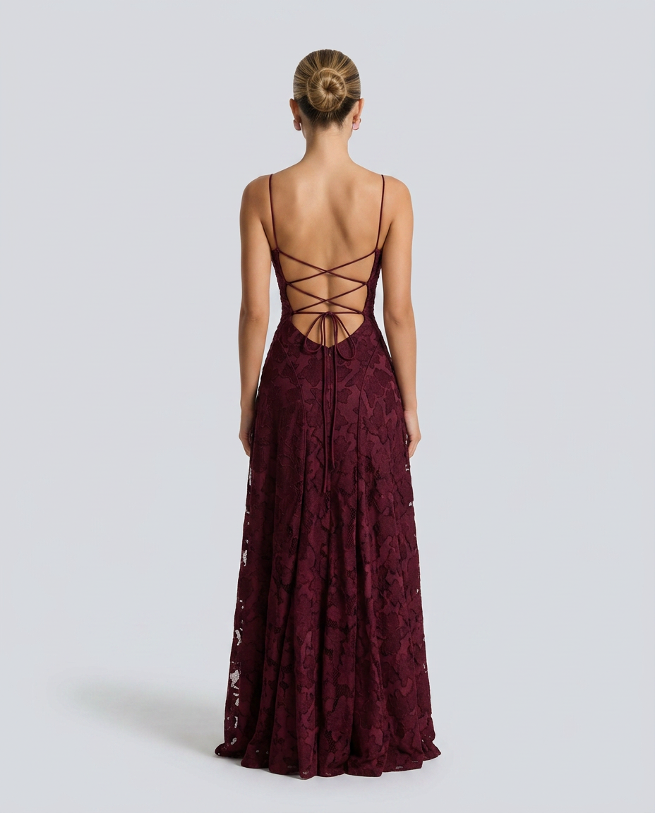 Valenne | Spaghetti Strap Full Lace Maxi Dress