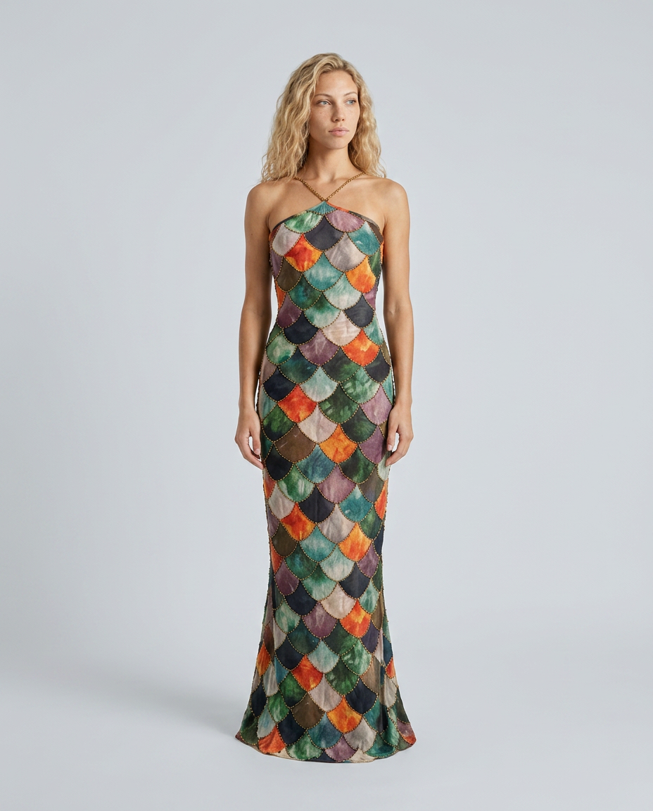 Margot | Fitted Scale Pattern Maxi Dress