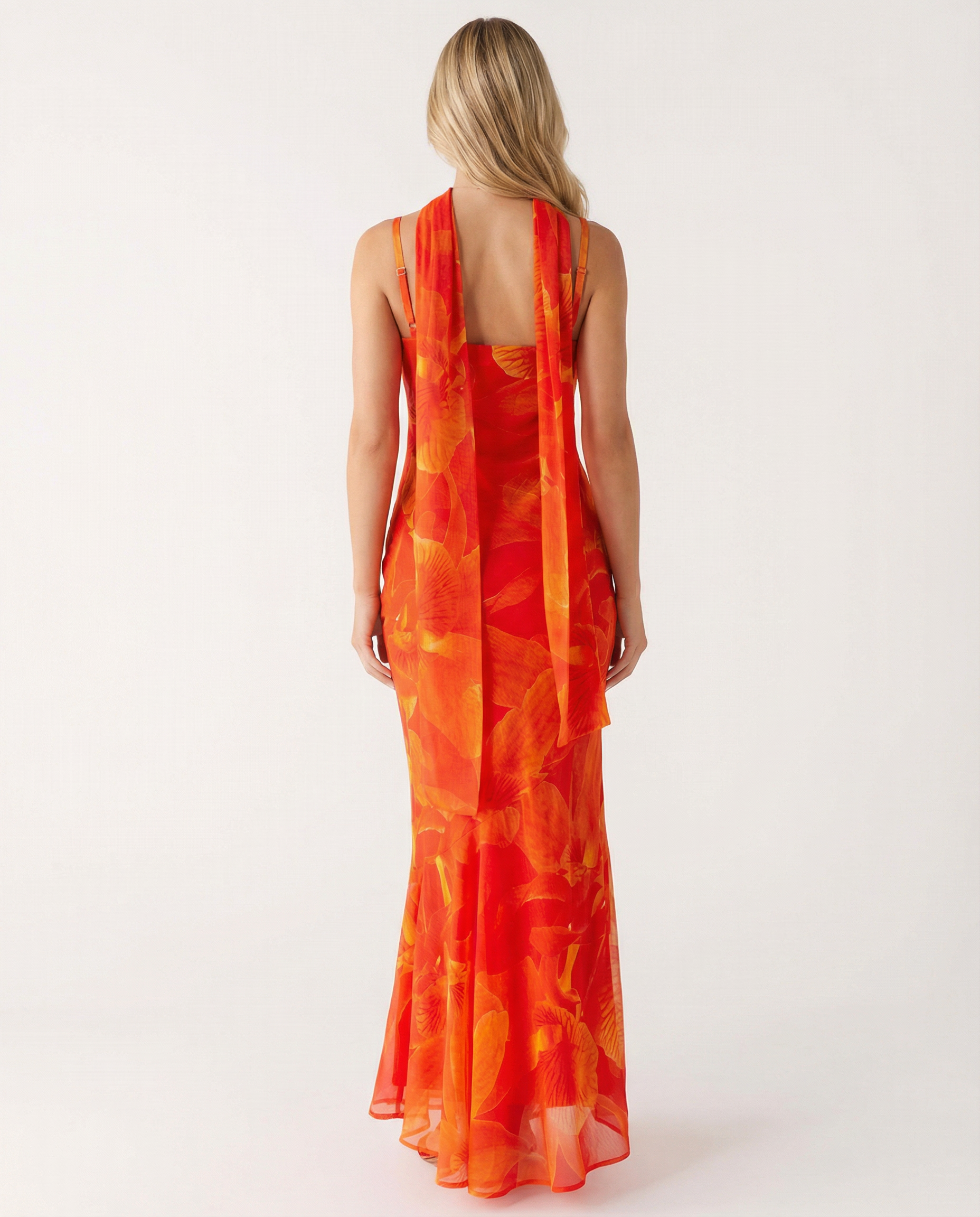 Shelia | Floral Chiffon Maxi Dress with Matching Scarf