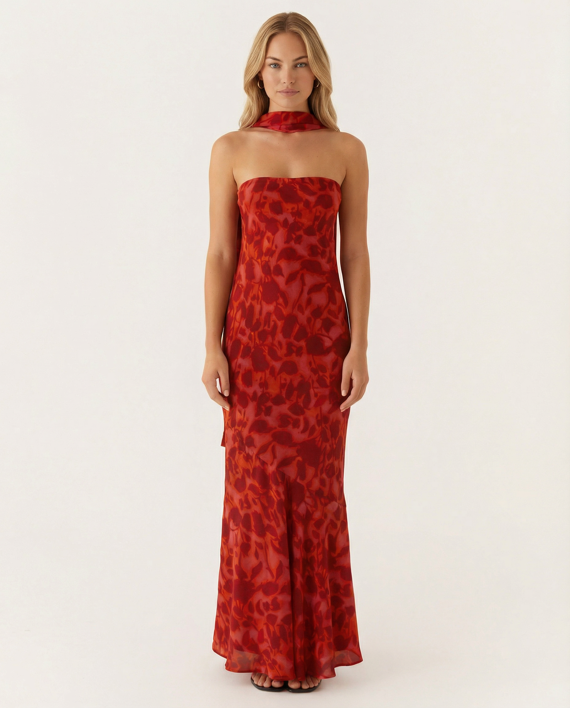 Shelia | Floral Chiffon Maxi Dress with Matching Scarf