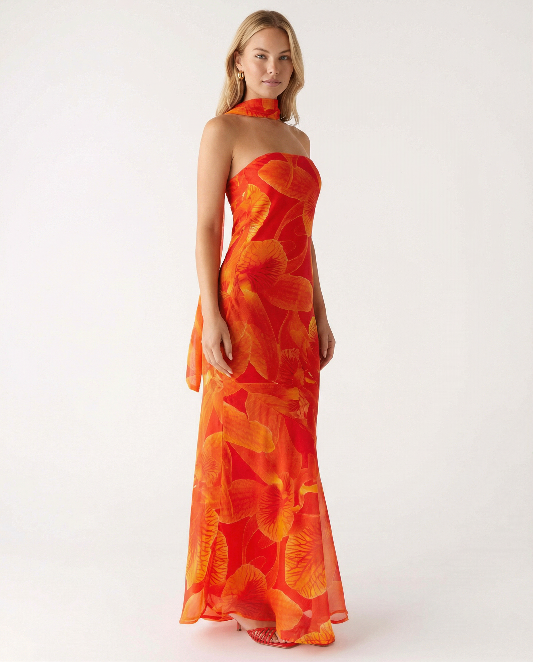 Shelia | Floral Chiffon Maxi Dress with Matching Scarf