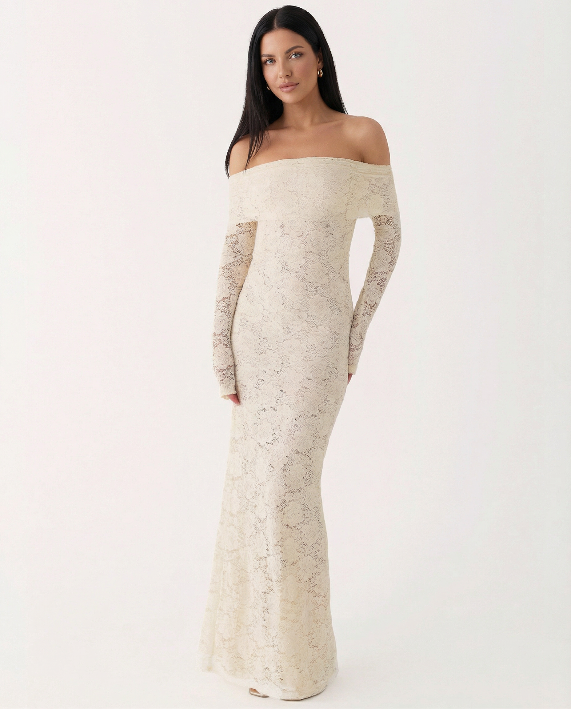Mona | Lace Maxi Dress with Off Shoulder Neckline