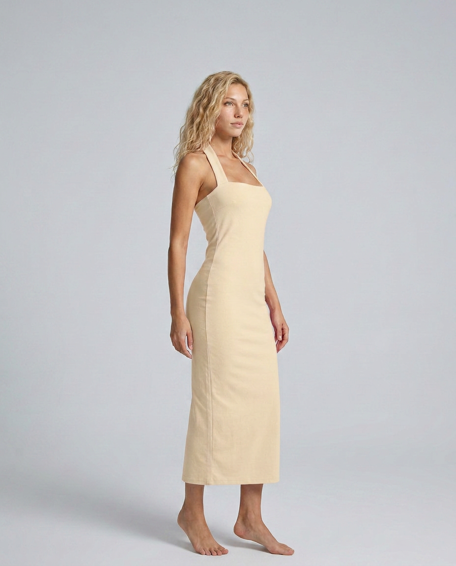 Antonella | Halter Neck Fitted Midi Dress