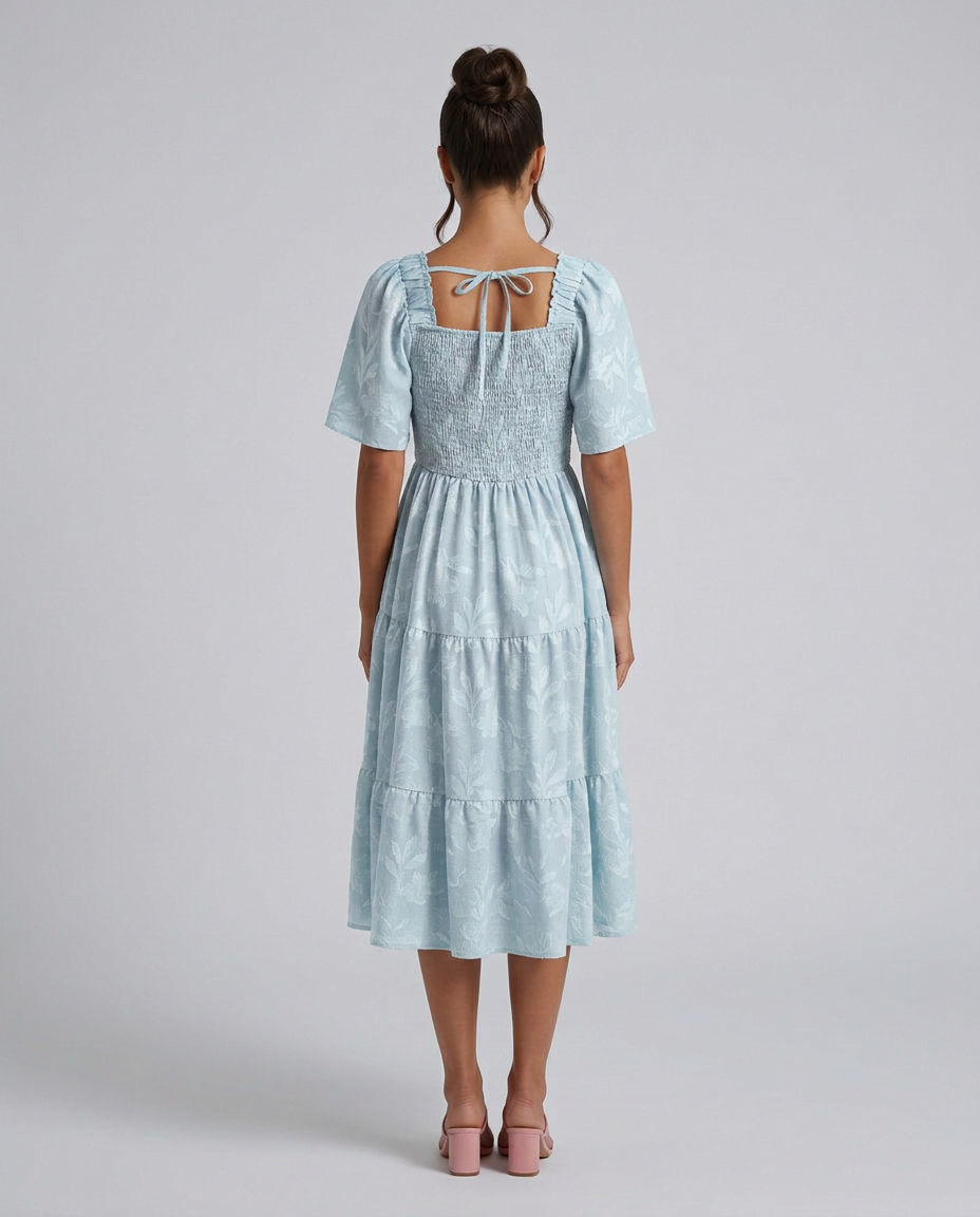 Della | Short Sleeve Textured Floral Midi Dress