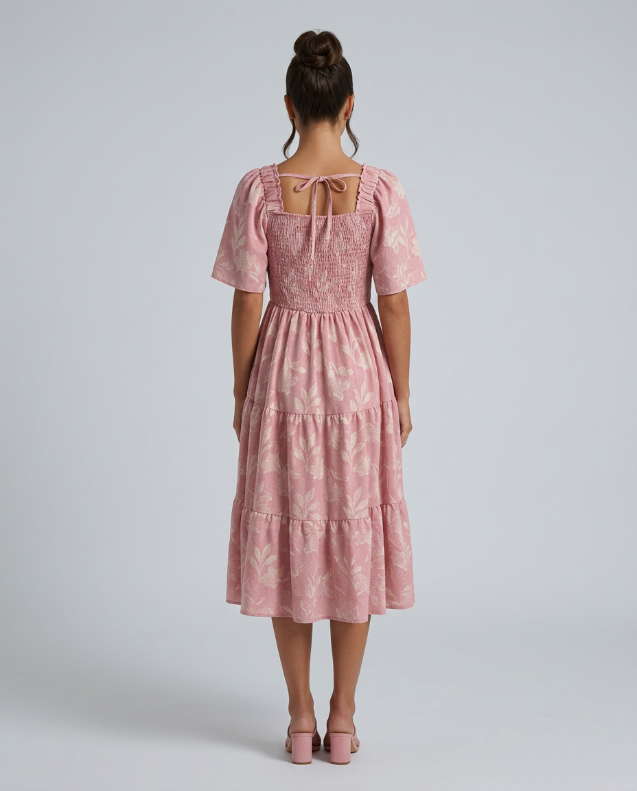 Della | Short Sleeve Textured Floral Midi Dress