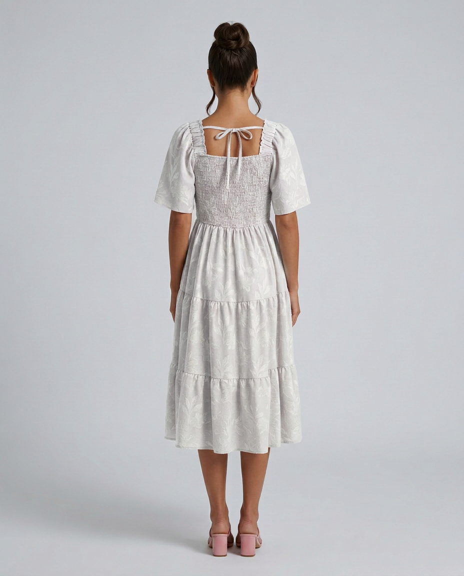 Della | Short Sleeve Textured Floral Midi Dress