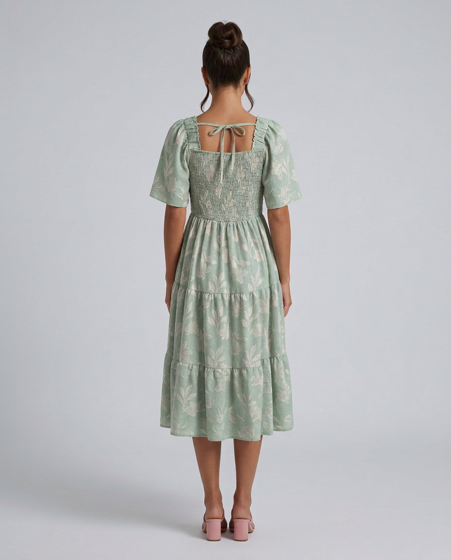 Della | Short Sleeve Textured Floral Midi Dress
