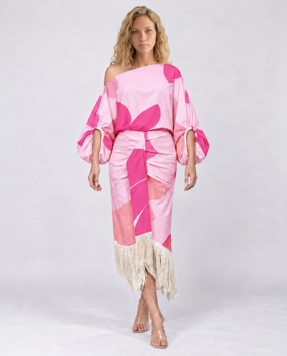 Koda | Abstract Print Fringe Hem Midi Dress