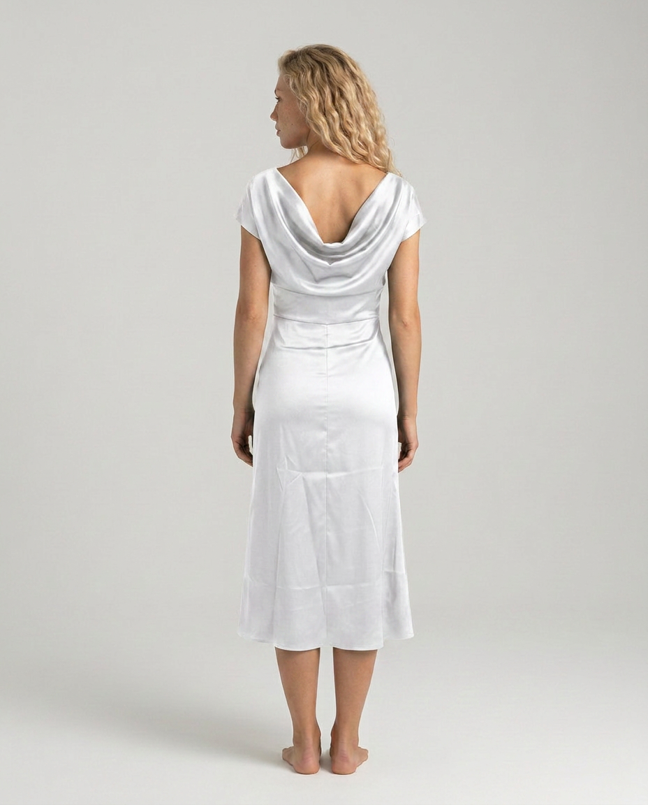 Nora | Short Sleeve Boat Neck Fitted Midi Dress