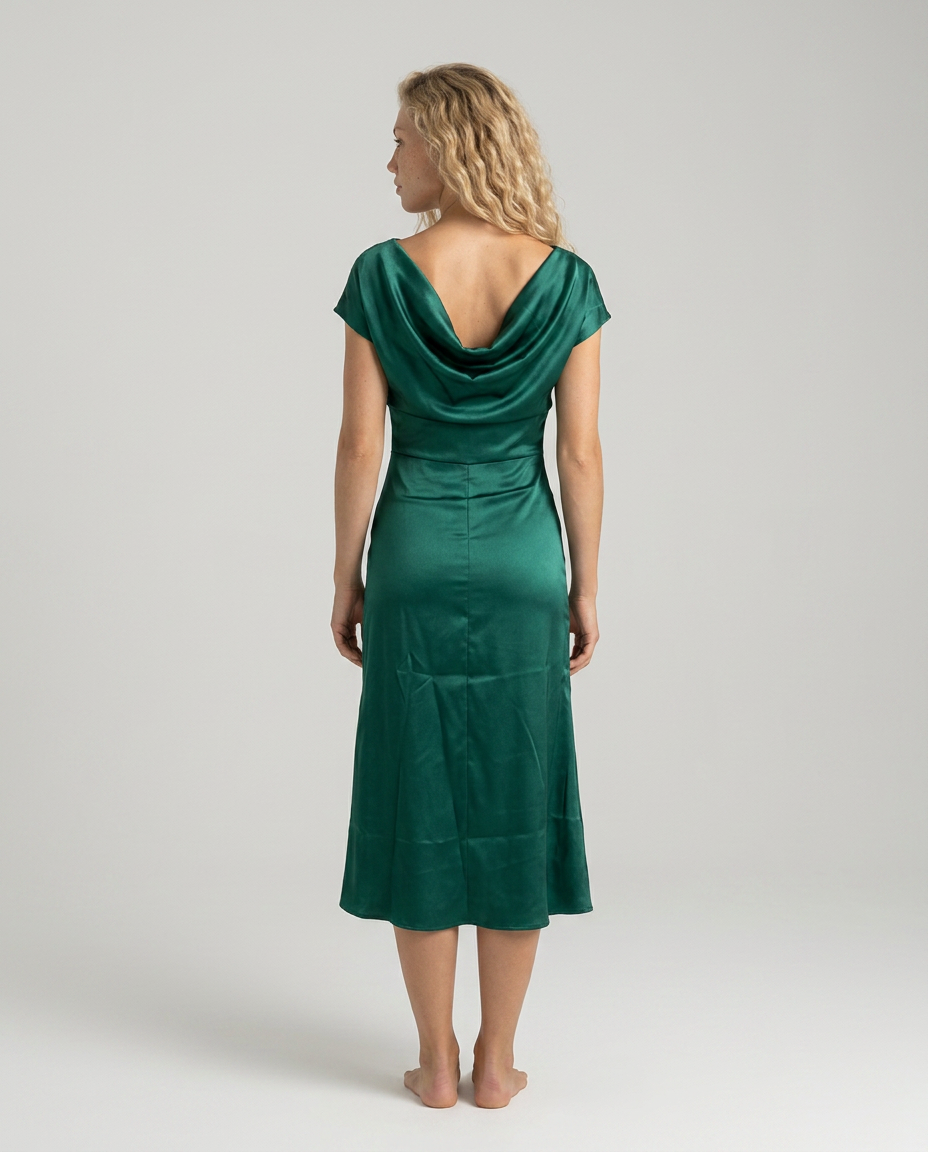 Nora | Short Sleeve Boat Neck Fitted Midi Dress