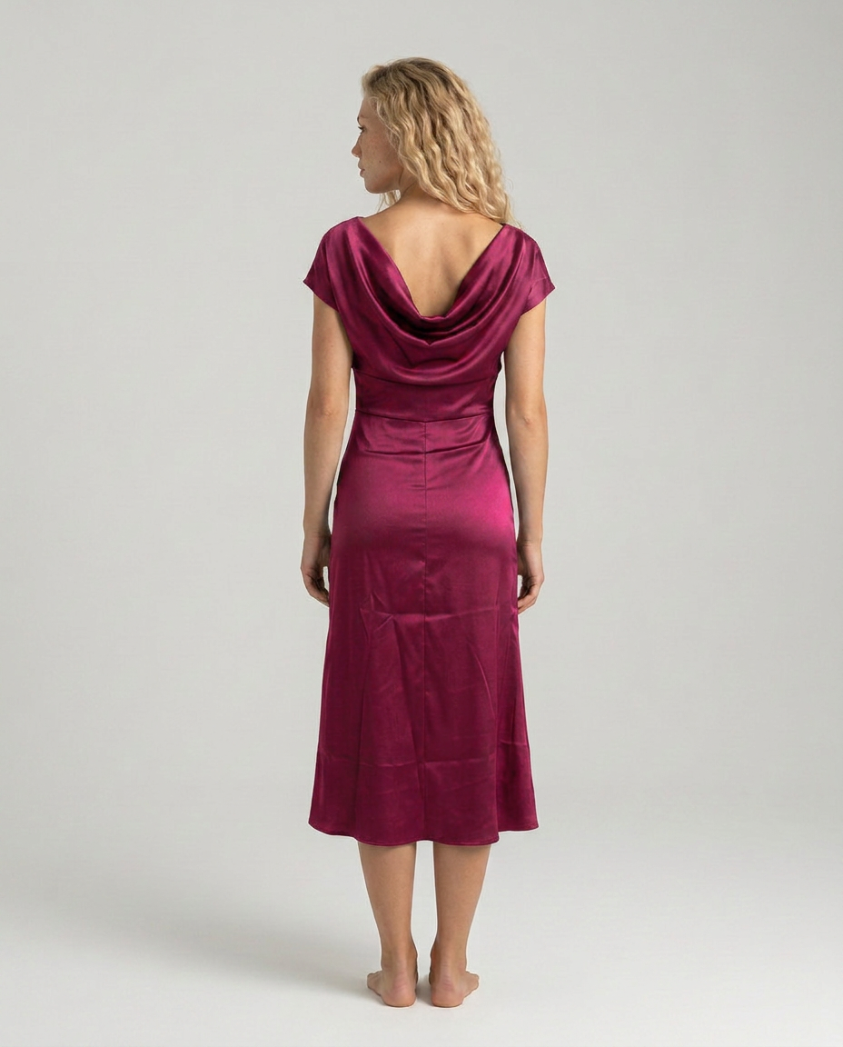 Nora | Short Sleeve Boat Neck Fitted Midi Dress