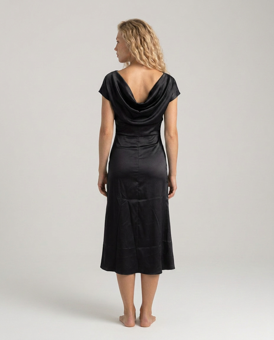 Nora | Short Sleeve Boat Neck Fitted Midi Dress