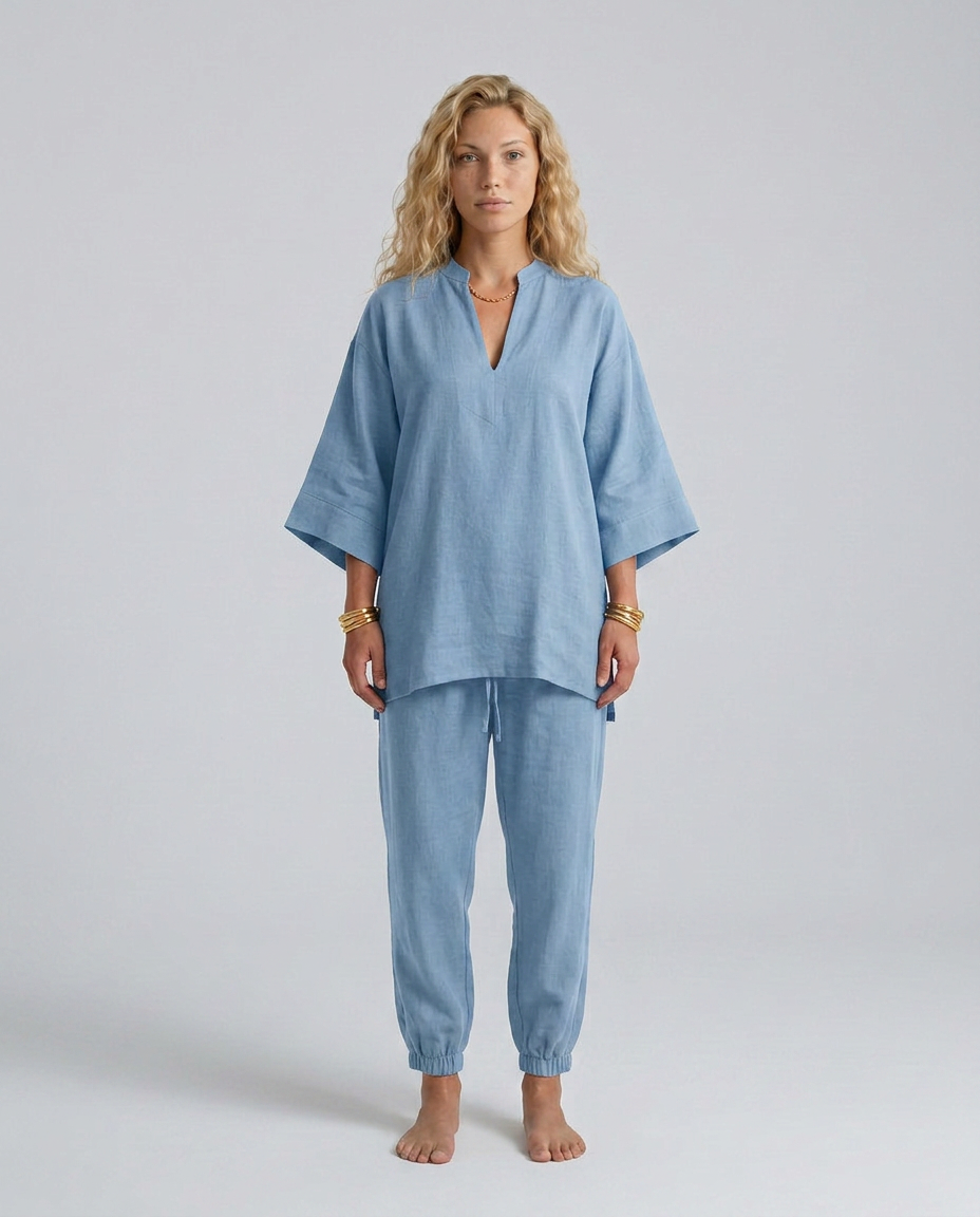 Seraphina | V-Neck Gathered Tunic & Trouser Co-ord Set