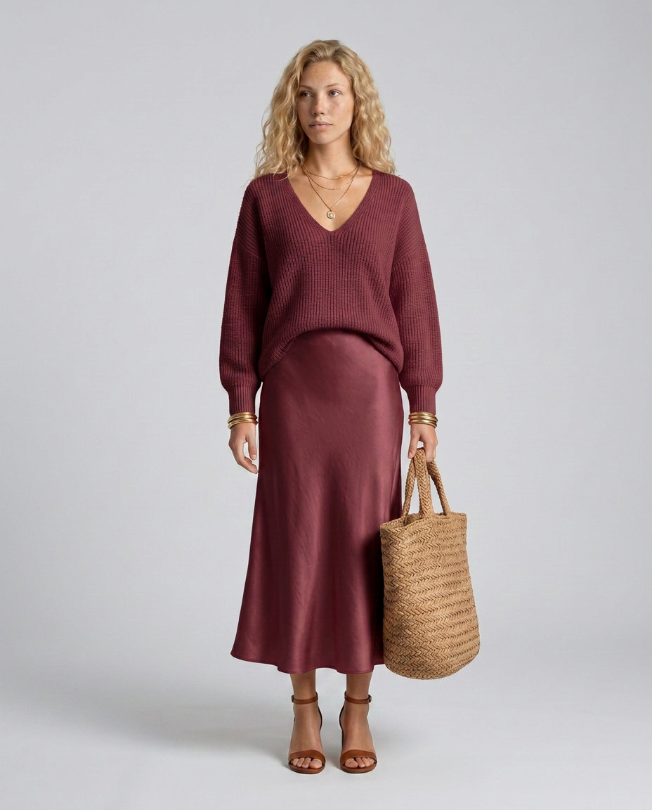 Vesna | Satin-Look Bias Skirt & Knit Layer Co-ord Set